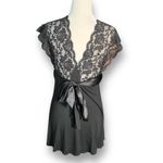 Vintage Y2K Ann Ferriday Black Lace Sheer Babydoll Blouse Small Bow Tie Back Photo 5