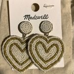 Madewell  Seed Bead Heart Statement Earrings Bright Gold With White Beads NWT Photo 0