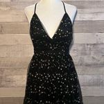Lulus  Favorite Moment Black & Gold Star Print Backless Skater Dress  Photo 5
