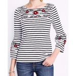 J.Crew White Black Striped Embroidered Bell Photo 0