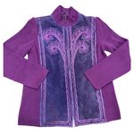 Bob Mackie Wearable Art Jacket, Small, Leather Suede Knit Embroidered Purple Photo 0