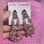 Betsey Johnson  sun and moon purple white stones earrings drops gold tone Photo 3