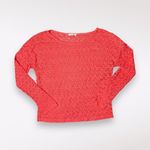Katie K Coral Open Knit Crochet Sweater Lightweight Long Sleeve Top Medium Orange Photo 9