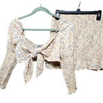 Love Tree Cream Floral Boho Cropped Blouse Ruffle Skirt 2 Piece Set Size Medium Photo 0