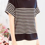 Max Studio  Women's Black White Striped Short Sleeve Knit Top Soft Sz 1X NWT Photo 0