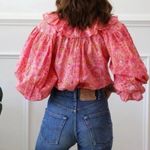 Mille Francesca Orange and Pink Floral Carnation Cotton Ruffle Top Size XS Photo 1