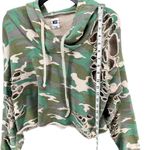 NSF Hoodie Womens M Green Camo Distressed Holes Cropped Sweatshirt USA Grunge Size M Photo 6