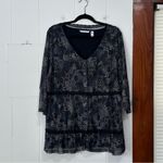 Isaac Mizrahi  Floral Black Lace‎ Trim Button Down Sheer Top Size 2X Photo 1