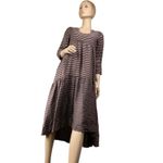 Never A Wallflower Horseshoe‎ Dress XS Burgundy White Striped Midi Cotton Blue Photo 3