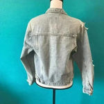 Unif  frayed distressed light wash jean jacket in size xs Photo 3