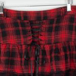 Romwe  Womens Plaid Lace Up Mini Skirt Size M Red Skater Grunge Punk Emo Tiered Photo 3