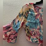 For Love & Lemons  Floral  Pink and Blue Tie Front Crop Top XS Photo 4