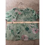 ZARA  Green Floral Sheer Metallic Button Blouse Top Size Small Flowy Boho Career Photo 5
