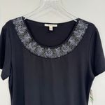 JM Collection  blouse L paisley embroidered beaded collar knit short sleeve NEW Photo 1