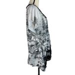 One World Medium Tunic Top Floral Semi-Sheer Flutter Sleeve Shark-Bite Stretch Photo 4