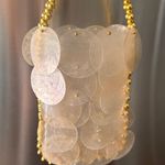 NEW Mother Of Pearl Mini Bag With Gold Beads White Photo 0