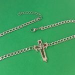 Titanium Steel Link Chain Cross Necklace for Men Women,Unisex Hip Hop Necklace Silver Photo 3
