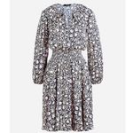 J.Crew  V-Neck Mini Dress Floral Fields Navy Smocked Waist Ruffle Neck Medium Photo 15