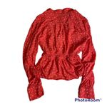 Free People Colette Printed Buttondown Top Small Red Babydoll Longsleeve Floral Photo 10