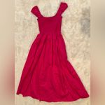 NWT LA LIGNE Vivian Smock Bodice Cap Sleeve Cotton Midi Dress Hot Pink sz S Photo 5