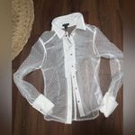 Karen Millen NWT  Mixed Mesh Spot Tulle Collared Jersey Blouse $200 fall lace Photo 6