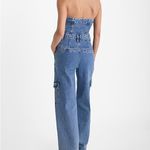 EXPRESS  Strapless Wide Leg Cargo Denim Jean Jumpsuit Womens 12 Light Blue Wash Photo 3