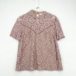 WAYF  Women's Blush Pink Greyson Lace Overlay Keyhole High Neck Blouse Size M Photo 2