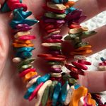 Vintage 3 strand painted stone beaded necklace, boho festival hippie Blue Photo 4