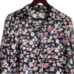 About A Girl Top Women 4 Navy Floral Long Sleeve Button Up Girly Cottage Boho Photo 8