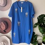 She & Sky RHINESTONE STUDDED STAR FRINGE V NECK KNIT DRESS blue Women’s SIZE 1X western Photo 1