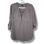 Torrid NWT Harper Iron Dark Grey Button Collarless 3/4 Sleeve Pullover Blouse Photo 3