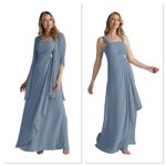 Azazie  WEISZ 2-Piece Dusty Blue A-Line Square Neckline Pleated Chiffon Dress 16 Photo 1