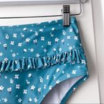 Floral High Waist Swim Suit Bikini Bottom Ruffle Blue Small Photo 24