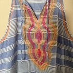 Anthropologie TMHL Blue & White Sleeveless Tank With Orange & Red Embroidery L Photo 2