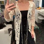 Cream white boho floral crochet jacket size small Photo 0