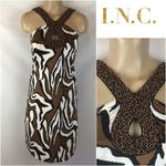INC  Beaded Bodice Sleeveless Brown Animal Print Dress S Photo 1