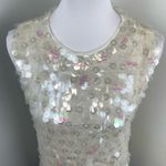 PINKO Ivory Iridescent Sequin Sleeveless Mini Shift Dress Size 6 $784 Cocktail White Photo 4