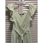 Caution to the Wind Green/White Stripe Ruffle Straps Short Dress Size Medium Photo 1
