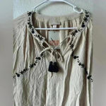 Knox Rose Knox Rose NWT Women’s Gauze Beige Bohemian Embroidered Tassel Top Size M Photo 3