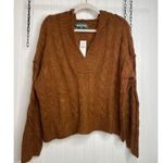 American Eagle NWT Brown Cable Knit V-Neck Oversized Hooded Sweater Size XS Photo 0