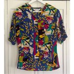 Sunny Leigh  100% silk vintage vibrant floral collared blouse medium Photo 8