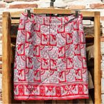 J. McLaughlin  Silk Skirt With A Novelty Peacock Print In Red And Light Grey Photo 5