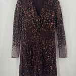 French Connection  Dress Size 4 Emille Sparkle Long Sleeve Sequin Sheath Brown Photo 13
