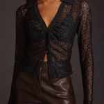 Maeve  black button up collared lace blouse size small NWT Photo 0