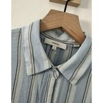 Vince  Viscose Linen Blend Blue Stripe Button Up Long Sleeve Blouse Women's Med Photo 2