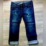 Paige Maternity Adjustable Waist Straight Leg Dark Distressed Denim Blue Jean 31 Photo 0