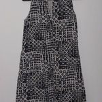 Garnet Hill Linen Fringe Hem A-Line Dress Black Beige Geometric Jewel Neck 6 Photo 6