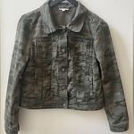 Loft cropped trucker jacket, green camo, size medium Photo 0
