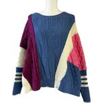 Maeve Anthropologie  Oversized Stripe Sleeve Cable Knit Sweater Color Block Large Photo 5