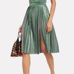 Misha Janelle Green Pleated Metallic Square Neck Sleeveless Midi Dress Size 6 Photo 0